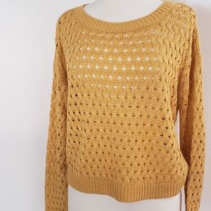Halogen mustard yellow open knit sweater
